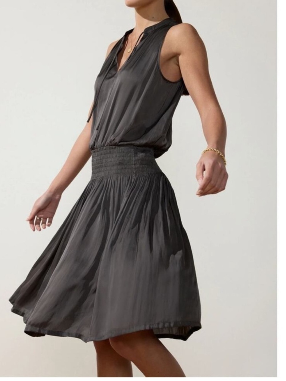 Brochu Walker Francine smocked waist sleeveless dress Sz M